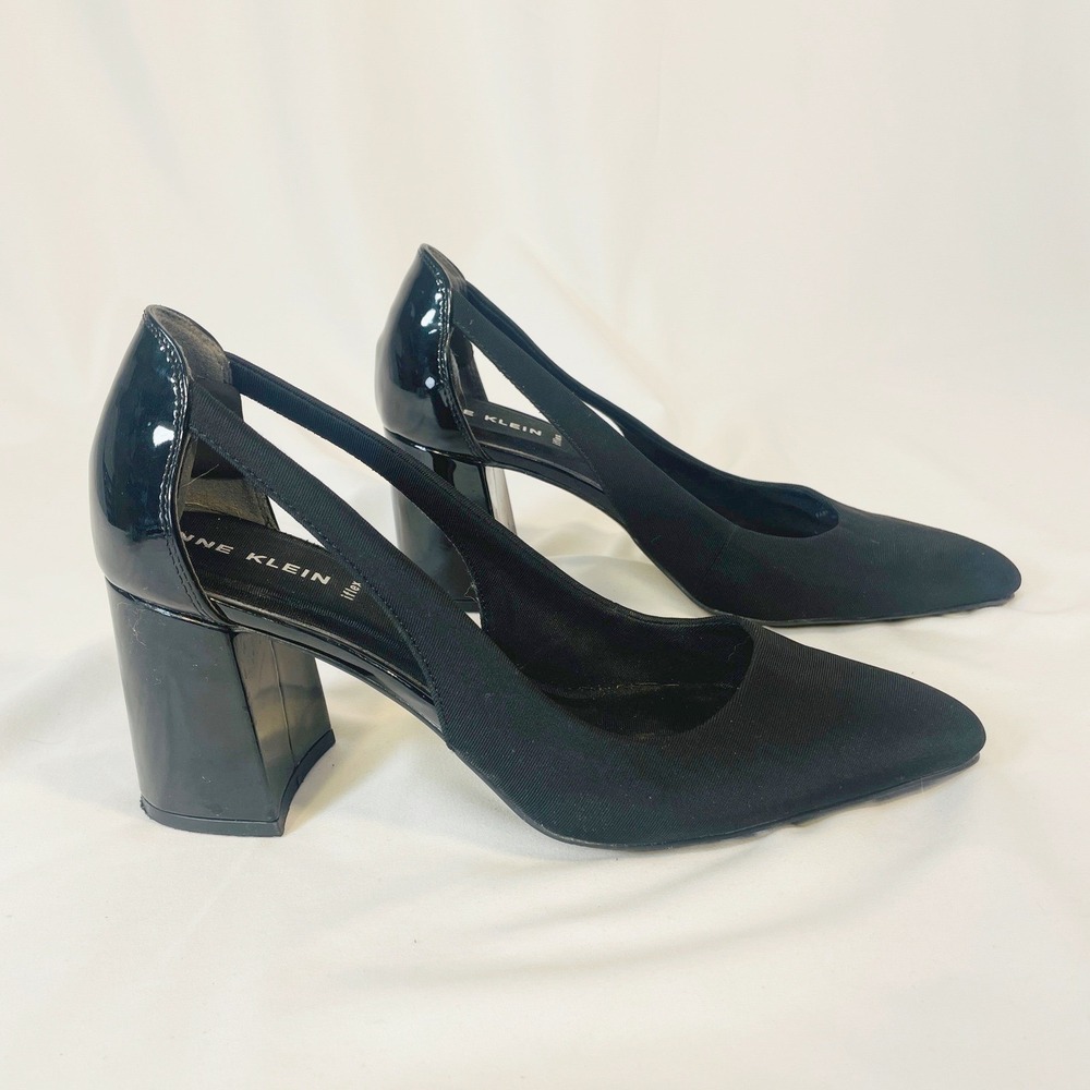 Anne Klein iFlex Pumps Women's 9 Black 3" Heel Pointed Toe Block Heel Cut Out